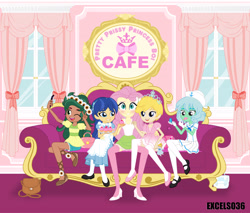 Size: 3690x3140 | Tagged: safe, artist:excelso36, flash sentry, fluttershy, timber spruce, oc, oc:alexa, oc:cherish lynne, oc:felicity sentry, equestria girls, g4, blushing, canon x oc, choker, clothes, commissioner:shortskirtsandexplosions, couch, crossdressing, cupcake, female, femboy, fluttershy likes femboys, food, girly, gloves, grin, high heels, high res, jewelry, lipstick, long socks, makeup, male, miniskirt, nervous, nervous smile, nervous sweat, purse, sailor uniform, selfie, shoes, sissy, size difference, skirt, smiling, socks, stockings, straight, sweat, thigh highs, thigh socks, tiara, underage, uniform