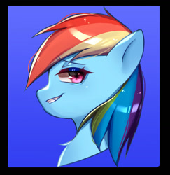 Size: 1280x1319 | Tagged: safe, artist:hanasakiyunarin, rainbow dash, pony, g4, bust, chest fluff, female, lidded eyes, portrait, profile, smiling, smirk, solo