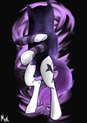 Size: 3508x4961 | Tagged: safe, artist:mekblue, oc, oc only, oc:blase glance, unicorn, semi-anthro, arm hooves, black background, male, pose, simple background, solo, spectral power, standing on two hooves, veil
