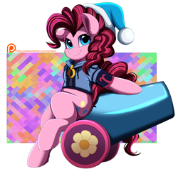 Size: 3846x3655 | Tagged: safe, artist:pridark, pinkie pie, earth pony, pony, fanfic:dream-mix predawn, g4, clothes, cute, cutie mark, diapinkes, female, high res, looking at you, mare, party cannon, patreon, patreon reward, smiling, solo