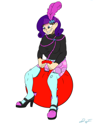 Size: 3024x4032 | Tagged: safe, artist:holdenwolfart, rarity, human, g4, clothes, feather, female, high heels, humanized, shoes, simple background, smiling, solo, space hopper, sweater, transparent background