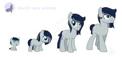 Size: 1280x606 | Tagged: safe, artist:hate-love12, oc, oc only, oc:howlite, pony, age progression, baby, baby pony, colt, deviantart watermark, male, obtrusive watermark, simple background, solo, stallion, transparent background, watermark