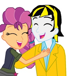 Size: 614x653 | Tagged: safe, artist:robertsonskywa1, sunny starscout, human, equestria girls, g4, g5, my little pony: a new generation, crossover, crossover shipping, equestria girls-ified, eyes closed, female, g5 to equestria girls, g5 to g4, generation leap, humanized, male, shipping, smiling, sunstreaker, transformers