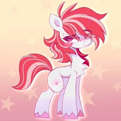 Size: 1504x1499 | Tagged: safe, artist:sugaryyflower, sugar moonlight, earth pony, pony, g5, my little pony: a new generation, abstract background, background pony, chest fluff, female, looking at you, mare, raised eyebrow, solo, sparkles, standing, unshorn fetlocks