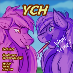 Size: 2500x2500 | Tagged: safe, artist:fkk, oc, pony, advertisement, commission, food, high res, male, pocky, stallion, your character here