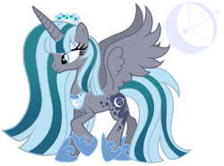 Size: 1199x890 | Tagged: safe, artist:madlilon2051, oc, oc only, alicorn, pony, alicorn oc, base used, concave belly, eyelashes, female, hoof shoes, horn, jewelry, mare, offspring, parent:princess luna, parent:stygian, parents:styuna, peytral, raised hoof, simple background, slender, smiling, solo, thin, tiara, transparent background, wings