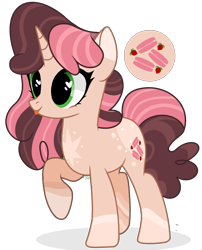 Size: 1961x2432 | Tagged: safe, artist:cheekycheesefan101, oc, oc only, oc:strawberry macaroon sandwich, pony, unicorn, female, mare, simple background, solo, tongue out, transparent background