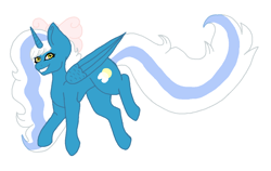 Size: 1244x784 | Tagged: safe, artist:viviennegrimm, oc, oc only, oc:fleurbelle, alicorn, pony, alicorn oc, bow, female, hair bow, horn, mare, simple background, solo, white background, wings, yellow eyes