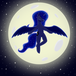 Size: 4000x4000 | Tagged: safe, artist:drakang, princess luna, alicorn, pony, g4, eyes closed, female, moon, night, solo, spread wings, wings