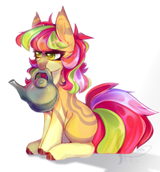 Size: 2445x2620 | Tagged: safe, artist:xalexdfx, oc, oc only, earth pony, pony, female, high res, mouth hold, simple background, sitting, solo, watering can, white background
