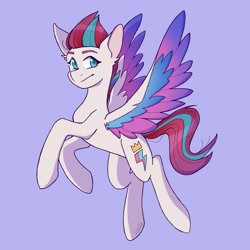 Size: 1600x1600 | Tagged: safe, artist:petaltheartist, zipp storm, pegasus, pony, g5, my little pony: a new generation, female, flying, looking at you, mare, simple background, solo, spread wings, three quarter view, wings