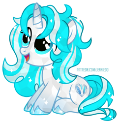 Size: 969x1000 | Tagged: safe, artist:jennieoo, oc, oc only, oc:crystal hooves, crystal pony, pony, unicorn, baby, female, filly, foal, happy, show accurate, simple background, sitting, smiling, solo, transparent background