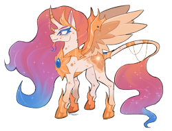 Size: 1021x782 | Tagged: safe, artist:dogstoof, princess celestia, alicorn, bicorn, pony, g4, alternate design, armor, curved horn, facial hair, female, goatee, horn, horn jewelry, jewelry, leonine tail, mare, multiple horns, redesign, simple background, smiling, solo, spread wings, tail, tail jewelry, transparent background, wing armor, wings