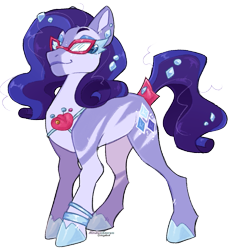 Size: 735x782 | Tagged: safe, artist:dogstoof, rarity, earth pony, pony, g4, alternate design, coat markings, earth pony rarity, female, gem, glasses, mare, pincushion, race swap, redesign, simple background, smiling, solo, transparent background