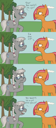 Size: 1920x4320 | Tagged: safe, artist:sveta kuklina, babs seed, silver spoon, earth pony, pony, g4, blank flank, braid, cloud, comic, female, filly, freckles, glasses, grass, nervous, scared, sky, text, tree
