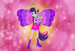 Size: 989x671 | Tagged: safe, artist:selenaede, artist:user15432, spike, twilight sparkle, alicorn, dog, fairy, equestria girls, g4, base used, big crown thingy, boots, charmix, clothes, crossover, crown, cutie mark, cutie mark on clothes, element of magic, fairy wings, fairyized, female, gloves, high heel boots, high heels, jewelry, looking at you, magic winx, male, ponied up, purple wings, regalia, shoes, solo, spike the dog, twilight sparkle (alicorn), wings, winx, winx club, winxified