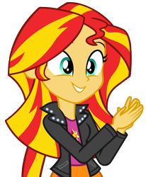 Size: 5143x6244 | Tagged: safe, artist:andoanimalia, sunset shimmer, equestria girls, g4, my little pony equestria girls: rainbow rocks, absurd resolution, clapping, clothes, female, grin, jacket, leather jacket, simple background, smiling, solo, transparent background, vector