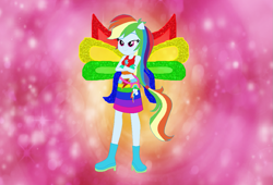 Size: 989x671 | Tagged: safe, artist:selenaede, artist:user15432, rainbow dash, fairy, equestria girls, g4, base used, belt, boots, charmix, clothes, colored wings, crossed arms, crossover, cutie mark, cutie mark on clothes, element of loyalty, fairy wings, fairyized, female, gloves, high heel boots, high heels, magic winx, multicolored wings, ponied up, rainbow wings, shoes, solo, wings, winx, winx club, winxified