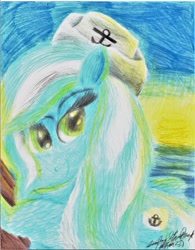 Size: 5099x6542 | Tagged: safe, artist:lincolnbrewsterfan, derpibooru exclusive, oc, oc only, oc:sea sailor, pegasus, pony, anchor, blue, boarding, boat, colored pencil drawing, eyebrows, eyebrows visible through hair, eyelashes, feather, feathered wings, female, fur, green eyes, hair, hat, long eyelashes, looking at you, looking back, looking back at you, mare, mascot, nc-tv signature, not lyra, ocean, pegasus oc, pencil drawing, profile, realistic mane, reflection, sailor, sailor hat, seabronies, shading, signature, simple background, skyline, smiling, smiling at you, solo, spread wings, sunlight, sunshine, tail, traditional art, two toned hair, two toned mane, two toned tail, water, wings, wood