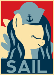 Size: 600x840 | Tagged: safe, artist:purpletinker, oc, oc:sea sailor, pegasus, pony, blue, eyes closed, female, hat, mare, pegasus oc, propaganda poster, red, sail, sailor, sailor hat