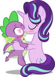 Size: 1310x1843 | Tagged: safe, artist:zacatron94, spike, starlight glimmer, dragon, pony, unicorn, g4, blushing, commission, cute, duo, female, hooves on cheeks, kiss mark, kiss on the lips, kissing, lipstick, male, mare, png, romantic, ship:sparlight, shipping, simple background, spread wings, straight, transparent background, wingboner, winged spike, wings
