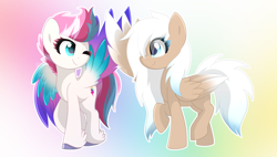 Size: 6324x3584 | Tagged: safe, artist:enviaart, zipp storm, oc, oc:dubbi knight, pegasus, pony, g5, my little pony: a new generation, female, high wing, mare, wing hands, wings