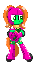 Size: 124x229 | Tagged: safe, artist:trackheadtherobopony, oc, oc:goldheart, pony, robot, robot pony, animated, arm cannon, bipedal, gif, idle animation, pixel art, skates, sprite, standing on two hooves