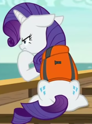 Size: 345x464 | Tagged: safe, screencap, rarity, pony, g4, ppov, angry, annoyed, boat, both cutie marks, cropped, ears back, female, lifejacket, rarity is not amused, solo, unamused