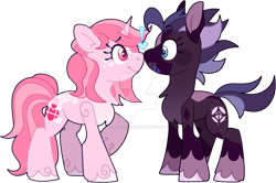 Size: 1600x1061 | Tagged: safe, artist:rohans-ponies, oc, oc only, oc:crossing heart, oc:spidermoon, earth pony, pony, unicorn, female, mare, simple background, transparent background