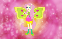 Size: 1041x663 | Tagged: safe, artist:selenaede, artist:user15432, fluttershy, fairy, equestria girls, g4, base used, boots, charmix, clothes, crossover, cutie mark, cutie mark on clothes, dress, element of kindness, fairy wings, fairyized, female, green dress, high heel boots, high heels, magic winx, ponied up, shoes, solo, wings, winx, winx club, winxified, yellow wings