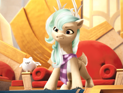 Size: 1067x804 | Tagged: safe, artist:mira.veike, edit, edited screencap, screencap, cloudpuff, oc, oc:karolin, deer, reindeer, g5, my little pony: a new generation, angry, clothes, female, scarf