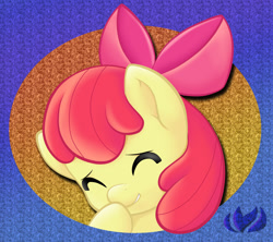 Size: 1000x886 | Tagged: safe, artist:raininess, apple bloom, earth pony, pony, g4, adorabloom, cute, female, filly, snickering, solo