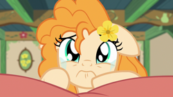 Size: 1280x720 | Tagged: safe, screencap, pear butter, earth pony, pony, g4, season 7, the perfect pear, 3:, crying, cute, faic, female, floppy ears, frown, looking at you, mare, pearabetes, pouting, sad, sadorable, solo, teary eyes