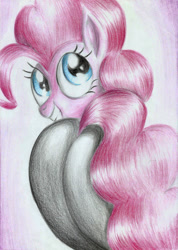 Size: 1653x2321 | Tagged: safe, artist:3500joel, pinkie pie, earth pony, pony, g4, balloonbutt, butt, clothes, female, grin, looking at you, looking back, looking back at you, pants, plot, smiling, solo, traditional art