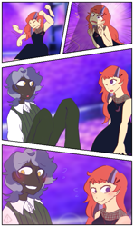 Size: 455x768 | Tagged: safe, artist:metaruscarlet, moondancer, star bright, human, g4, blushing, clothes, comic, dancing, dark skin, dress, eyes closed, falling, female, flustered, grin, humanized, looking at each other, male, missing accessory, moonbright, one eye closed, pants, party, shipping, shirt, smiling, straight, vest
