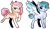 Size: 2349x1381 | Tagged: safe, artist:moccabliss, oc, oc only, pegasus, pony, unicorn, female, magical lesbian spawn, mare, offspring, parent swap au, parent:bow hothoof, parent:cloudy quartz, parent:cookie crumbles, parent:pear butter, parents:bowquartz, parents:cookiebutter