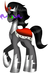 Size: 3691x5548 | Tagged: safe, artist:dazzlingmimi, king sombra, pony, unicorn, g4, commission, commissioner:reversalmushroom, male, raised hoof, simple background, smiling, solo, transparent background