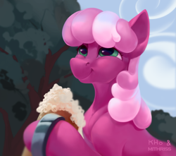 Size: 3337x2955 | Tagged: safe, artist:mithriss, cheerilee, earth pony, pony, g4, my little pony: friendship is magic, the super speedy cider squeezy 6000, cheeribetes, cloud, cute, female, happy, high res, mare, mug, scene interpretation, smiling, solo, tree