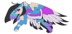 Size: 6038x2923 | Tagged: safe, artist:beardie, oc, oc only, pegasus, pony, chest fluff, colored wings, commission, ear fluff, flying, looking at you, multicolored wings, simple background, solo, spread wings, transparent background, wings