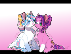 Size: 1000x764 | Tagged: safe, artist:orphicswanart, skywishes, star catcher, earth pony, pegasus, pony, g3, duo, female, lesbian, ship:skycatcher, shipping