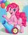 Size: 1400x1758 | Tagged: dead source, safe, artist:ratwhiskers, pinkie pie, earth pony, pony, g4, balloon, bipedal, bipedal leaning, confetti, female, leaning, open mouth, party cannon, solo