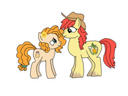 Size: 2048x1536 | Tagged: safe, artist:chanyhuman, bright mac, pear butter, earth pony, pony, g4, the perfect pear, bright bloom, buttercup, female, femboy, feminine stallion, flower, flower in hair, folk, male, masculine mare, my little colt, pear brandy, rule 63, ship:brightbutter, shipping, straight, tomboy