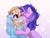 Size: 3000x2300 | Tagged: safe, artist:whiteliar, sassaflash, sea swirl, seafoam, pegasus, pony, unicorn, g4, background pony, blushing, chest fluff, commission, cute, female, high res, kissing, lesbian, mare, nose kiss, one eye closed, sassabetes, sassaswirl, seadorable, shipping, ych result