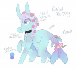 Size: 2200x1963 | Tagged: safe, artist:shinyantlers, oc, oc only, pony, sea pony, choker, flower, flower in hair, raised hoof, seapony oc, simple background, solo, white background