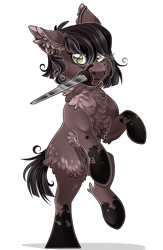 Size: 1407x2154 | Tagged: safe, artist:schokocream, earth pony, pony, cassandra (tangled), chest fluff, dagger, ear fluff, ponified, rearing, simple background, tangled (disney), tangled: the series, weapon, white background