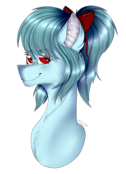Size: 2766x3810 | Tagged: safe, artist:chazmazda, oc, oc only, pony, big eyes, bow, bust, bust shot, colored pupils, commission, commissions open, detailed, detailed hair, ears, eye, eye clipping through hair, eyes, female, fluffy, hair bow, high res, highlights, long hair, looking at you, mouth, nose, ponytail, portrait, shade, shading, shine, shiny, shiny eyes, short hair, simple background, smiling, smiling at you, smirk, snoot, solo, starry eyes, transparent background, wave, wavy hair, wingding eyes