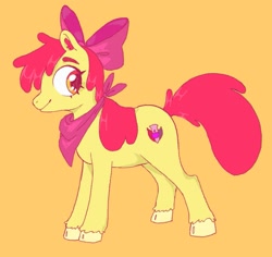 Size: 1445x1362 | Tagged: safe, artist:artsarahelise, apple bloom, earth pony, pony, g4, apple bloom's bow, bow, cutie mark, female, filly, hair bow, neckerchief, orange background, simple background, solo