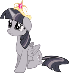 Size: 3547x3712 | Tagged: safe, artist:auburnborbon, artist:wardex101, edit, twilight sparkle, alicorn, pony, g4, princess twilight sparkle (episode), big crown thingy, discorded, discorded twilight, element of magic, female, floppy ears, frown, high res, jewelry, mare, regalia, sad, simple background, sitting, solo, transparent background, twilight sparkle (alicorn), twilight tragedy, vector