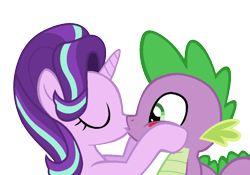 Size: 1000x700 | Tagged: safe, artist:rozyfly10, spike, starlight glimmer, dragon, pony, unicorn, g4, duo, female, hooves on cheeks, kiss on the lips, kissing, male, mare, ship:sparlight, shipping, simple background, straight, transparent background