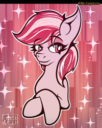 Size: 3000x3750 | Tagged: safe, artist:mrcapriccio, sugar moonlight, earth pony, pony, g5, my little pony: a new generation, abstract background, bust, crossed hooves, female, high res, makeup, mare, portrait, smiling, solo, sparkles